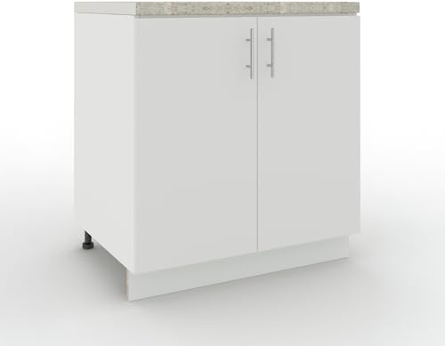 JD Greta Adjustable Kitchen Base Unit - 800mm - Base Cabinet with Doors & Worktop - White Matt