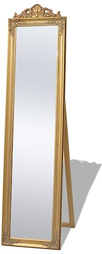 Mokuyary Standspiegel im Barock-Stil 160x40 cm Golden, Rechteckiger Ganzkörperspiegel Bodenspiegel mit Ständer für Schlafzimmer, Wohnzimmer, Ankleidezimmer, Bad, Flur