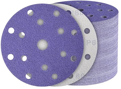 45Pz Dischi abrasivi 150mm, 15 fori grana 60 Vetrata Abrasiva, corindone ceramico, carta abrasiva per levigatrice orbitale, per carrozzeria auto, metallo, acciaio inossidabile