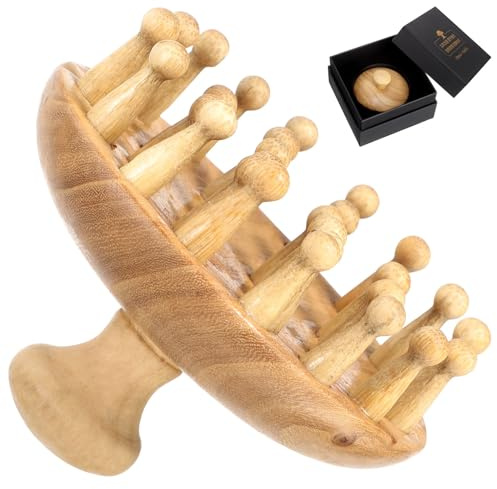 LALADEFIEE Buche Holz Massagekamm Kopfhaut Ganzkörpermassagegerät Breitzinkig Tragbar Leicht Statikfrei für Frauen zur Stressreduktion und Trockene Kopfhautpflege