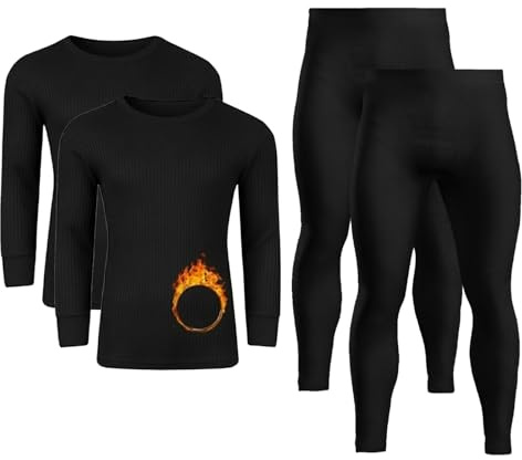 Makii Mens Thermals Underwear Set Long Johns Trouser Warm Base Layer Vest T-Shirt Top Thermal Full Set Body Warmer For Mens Plus Size S-2XL