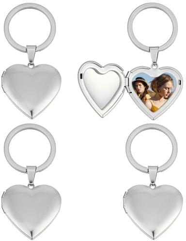 PH PandaHall 4PCS Porte Clés Médaillon Cœur Plaqué, 3.6cm Anneau de Porte Clés Médaillon Cœur Brelqoues Amour pour la Saint Valentin la Fête des Mères Anniversaire