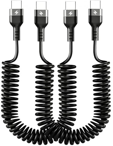 Pack de 2 Cable USB C a USB C Espiral 66W 3A Cable USB C Carga Rapida | para Android Auto Samsung Galaxy S24/ S23 iPhone 17/16/15 Pro Max Macbook Longitud Estirada Recomendada: 0,4-1m