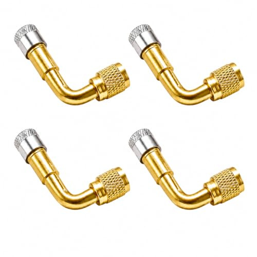 4PCS 90 Grad Ventilverlängerung, aus Kupfer, Ventilverlängerung Autoventil Reifenventil Verlängerung mit Dichtung, adapter autoventil für Auto Lkw Motorrad Wohnmobil, ventil verlängerung Winkel