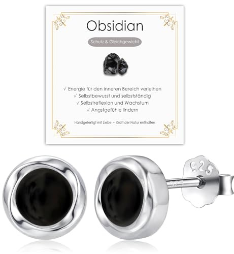 Ohrringe Silber 925 Ohrringe Schwarz Obsidian & Emaille Ohrstecker, Hypollergene Ohrstecker Silber 925 Schmuck Geschenke für Damen Mädchen Herren 8mm