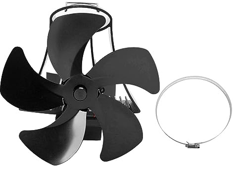 CHHELIHL Ventilador para hogar de 5 aspas para colgar en la pared, aleación de aluminio, magnético, silencioso, alimentado por calor, ventiladores para estufas de Gas (Negra)