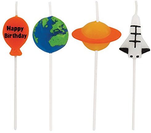 Party Bags 2 Go PC101152 Geburtstagskerzen, Weltraum, 7,6 cm, 4 Stück, mehrfarbig