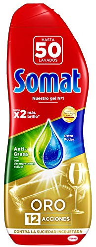 Somat Excellence Gel Anti-Grasa (50 lavados), detergente lavavajillas desengrasante, lavavajilla líquido automático en botella, jabón para platos con desengrasantes activos, 900 mililitro, 1