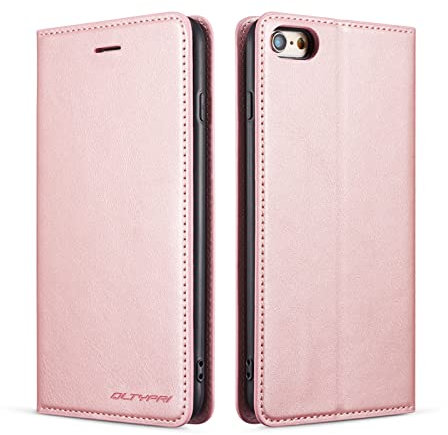 QLTYPRI Case for iPhone 6 Plus 6S Plus, Premium PU Leather Cover TPU Bumper with Card Holder Kickstand Hidden Magnetic Adsorption Flip Wallet Case Cover for iPhone 6 Plus 6S Plus - Rose Gold