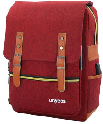 unycos - Mochila 16L para Portátiles y Netbooks de hasta 15,6 Pulgadas, Impermeable, Puerto de Carga USB, Mochila de Hombre y Mujer Ergonómica para Trabajo, Viajes, Colegio y Uso Diario (Rojo)