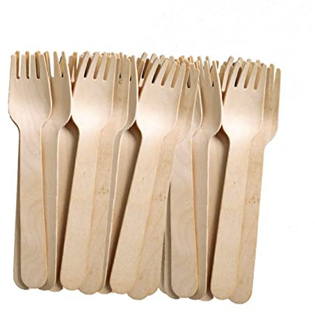 PARANCE - Posate in legno usa e getta, utensili biodegradabili ecologici per feste, compleanni, campeggio, pic-nic, 100 forchette