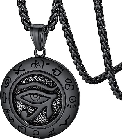 FaithHeart schwarz Horusauge Anhänger Kette für Herren Jungen Punk Gotik Auge von Horus Halskette mit Rune für Ehemann Freunden