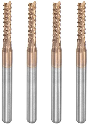 sourcing map 4 Stück VHM Schaftfräser 2.5 mm, Klingenlänge 12 mm, Titanbeschichtet-Beschichtung CNC Fräser für Edelstahl, Verbundwerkstoffe und Legierungen