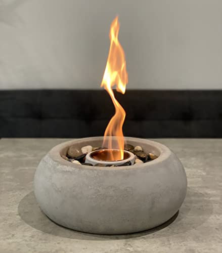 GLØR Table Top Fire Pit – Round Concrete Bio Ethanol Burner, Portable Fireplace, Heater for Outdoor or Indoor use