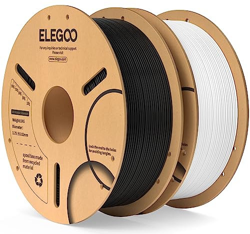 ELEGOO PLA Filament 1.75mm Schwarz Weiß 2KG, 3D Drucker Filament Maßgenauigkeit +/- 0,02 mm, 2kg Pappspule (4.4lbs) Filament-3D-Druckmaterialien Passt für die meisten FDM 3D-Drucker