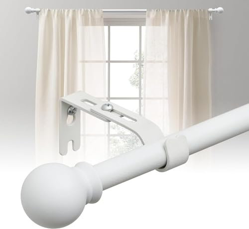 Asta per tende da 70-140 cm, colore bianco, 16 mm, asta per tenda allungabile con supporti, stabile set di bastoni per tende per camera da letto, soggiorno, cucina