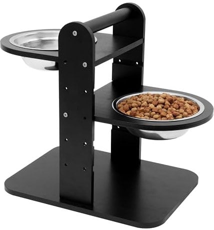 Belle Vous Support de Gamelles pour Chien en Bambou Surélevé - 2 x 1 L Gamelles en INOX et 41 x 40 x 30 cm Hauteur Réglable- Support de Gamelles en INOX pour Chiens et Chats de Toutes Tailles