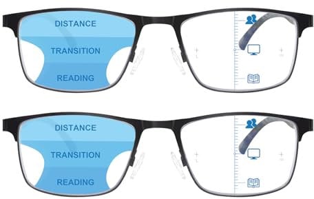 SKYWAY 2-Pack Progressive Multifokal Anti-Blaulicht Lesebrille Herren Damen Leichte Mentale Rahmen Computerbrille mit Federscharnier Gleitsichtbrille Lesehilfe 3,0