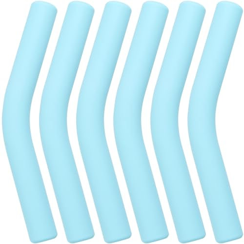 HINZIC 6 puntas de silicona de metal de 5/16 pulgadas de ancho (8 mm de diámetro exterior), cubiertas de goma de grado alimenticio, codo flexible azul claro, punta de repuesto para pajitas de metal de