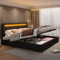 Rtopsu Letto Imbottito Letto Matrimoniale 160x200 cm con Testata a LED, Letti con Contenitore, Struttura Letti con Struttura Metallica Idraulica e Doghe in Legno, PU, Nero, Senza Materasso