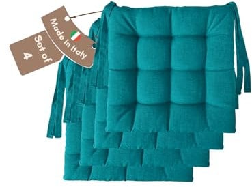 Il Tuo Artigiano Design 4 Stuhlkissen im Set, 40 x 40 cm 6 cm dick, Polsterung aus Schaumstoff und weichem Acryl, Sitzkissen Stuhl 4er Set, Stuhlkissen Outdoor 40x40 (4, Petrol)