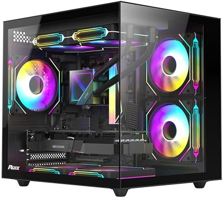 RUIX OV502 | M-ATX Computer Case | 3 * 120mm Prism ARGB PWM Ventole preinstallate | Vista panoramica a 180° Vetro Temperato | Case PC Gaming | USB 3.0 (nero)