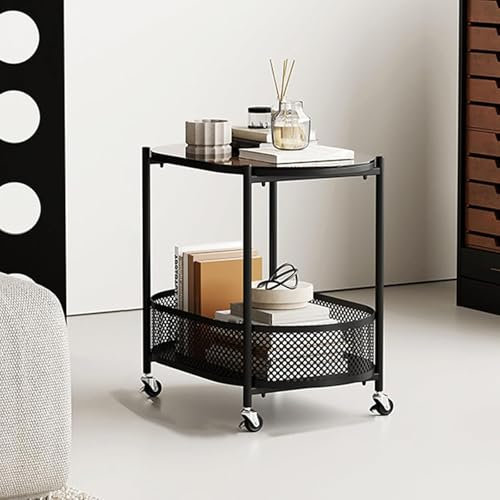 Beistelltisch mit Rollen, Couchtisch mit Stauraum, Sofa-Beistelltisch, mit Regalen aus gehärtetem Glas, für Wohnzimmer, Schlafzimmer, kleine Räume,A
