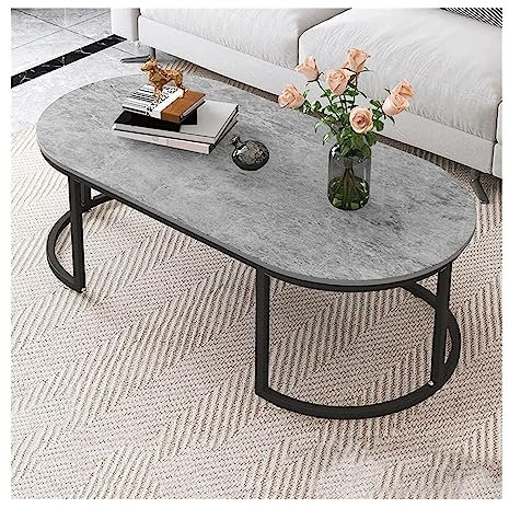 OWOHYG Ovaler Couchtisch aus Marmor, nordischer kreativer Beistelltisch aus Metall, modischer Mitteltisch aus Schmiedeeisen mit Metallrahmen, Wohnzimmermöbel-Mitteltisch für Zuh(Grey-100×60×47cm)