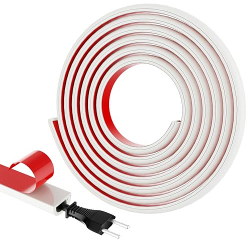 2M Kabelkanal Weiß Selbstklebend Mini Kabelabdeckung Flexibler Kabelschacht zum Verstecken von 1 Kabel für Drähte an der Wand Boden Minikabelkanäle für Haus Büro Lager