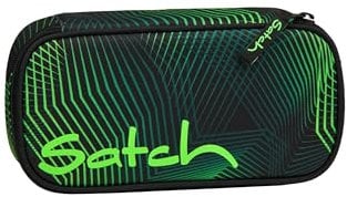 satch Schlamperbox extra groß inkl. Trennfach Reißverschlussfach Stiftehalter Geodreieck Sichtfenster für Stundenplan Seismic Green - Schwarz