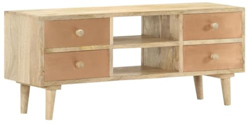 Helloshop26 Meuble TV multimédia étagère télévision Buffet téléviseur Salle à Manger Salon Chambre 110 x 30 x 45 cm Bois de manguier Solide Brun 02_0025744