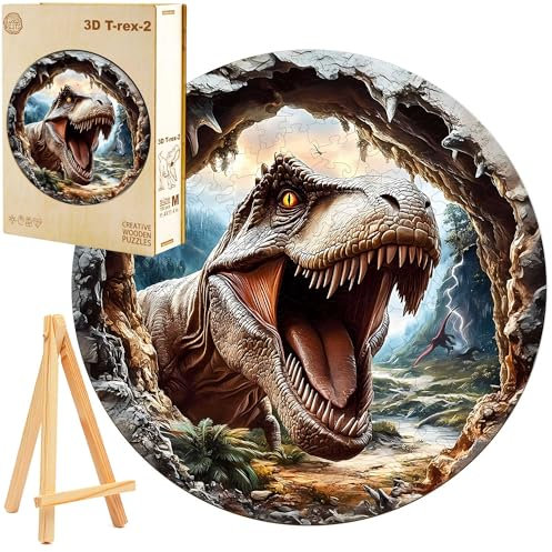 PASJO Holzpuzzle für Erwachsene 3D-Puzzle T-Rex Dinosaurier 300 Einzelteile Holzschachtel Mini-Staffelei Wooden Puzzle kreative Puzzles Tiefeneffekt