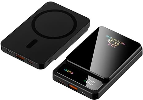 Wireless Power Bank, 5000mAh Magnetic Portable Charger with 15W Wireless Charging & 22.5W Wired Fast Charging USB C Battery Pack Compatible for iPhone 16/15/14/13/12 (Black)