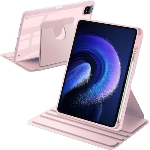 A-BEAUTY Funda Giratoria Compatible con Xiaomi Pad 6/6 Pro 11 Pulgadas 2023 con Soporte para Bolígrafo, Rotación de 360° Respaldo Clara, Auto-Sueño/Estela, Rosa