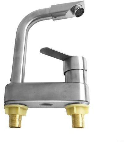 Bebykilemi Robinet mitigeur de lavabo en acier inoxydable, robinet d'évier de salle de bain à poignée unique avec contrôle de l'eau chaude et froide, installation à deux trous