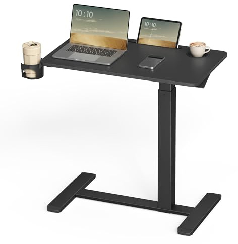 VASAGLE Side Table with Wheels, Mobile Bar Table, 70 x 40 cm Table Top, Adjustable Height, 2 Cup Holders, Slot for Mobile Phone or Tablet, Ink Black LSD600B01