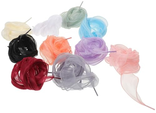 WRITWAA Cordones de Zapatos de Organza Planos para Mujer, 1.2 M, 10 Pares, Cordones de Cinta Plana Decorativos para Zapatillas, Novias, Escuela y Uso Diario