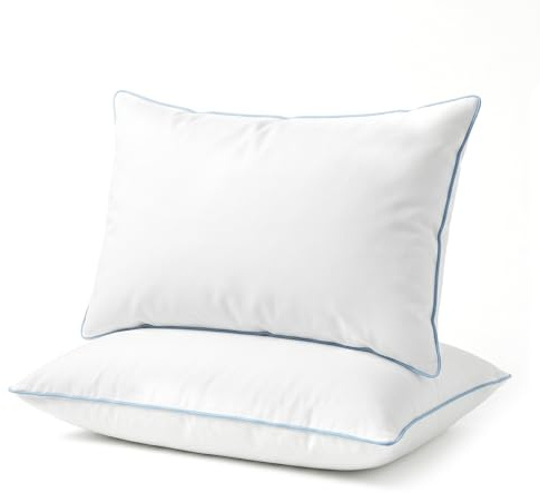 COSYLAND Kopfkissen 40 x 80 cm 2er Set, Bettkissen mit 100% Baumwollbezug, Daunen-Alternative Füllung, weich & stützend, maschinenwaschbar, Schlafkissen mit Blauer Paspel