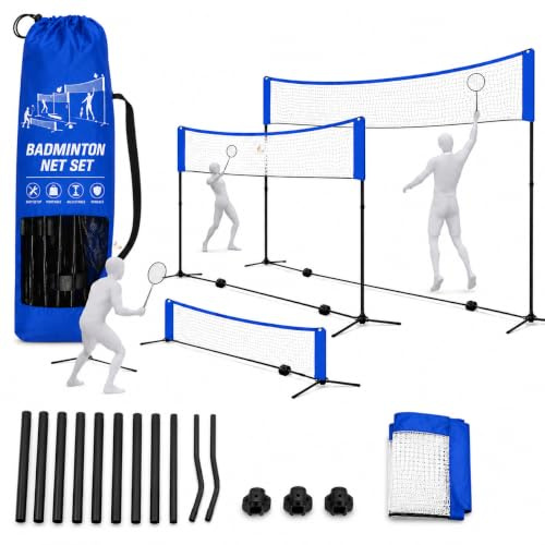 Filet de badminton pliable de 3,1 m, avec support réglable en hauteur de 107/105/150 cm et sac de transport, filet de sport pour volant, tennis, volleyball ou beach-volley, filet en nylon, facile à