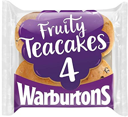 Warburtons Fruity Teacakes with Currants & Sultanas, 4 Count (Pack of 1)