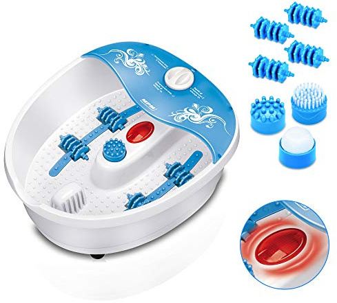 MPM MMS-01 Wasser-Fußmassagegerät, Hydromassage-Fußsprudelbad, Fußbad, Vibrationsblasenmassage, Fußbad mit Massage und Heizung, Infrarot, 70W