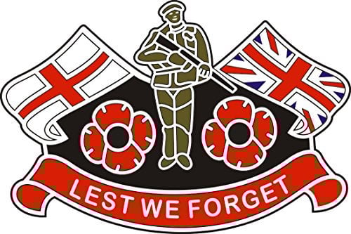 POPPY CAR WINDOW STICKER WITH POPPY ENGLAND FLAG AND UNION JACK
