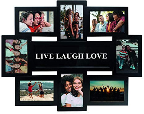 Close Up 3D Fotorahmen LIVE Laugh Love für 8 Fotos- Qualität Collage Bilderrahmen - ca. 56 x 44 x 2 cm – schwarz
