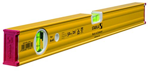 STABILA Wasserwaage Type 80 AS, 50 cm, verstärktes Alu-Profil, 1 Horizontal-Libelle, 1 Vertikal-Libelle, integrierte Rutsch-Stopper, Made in Germany