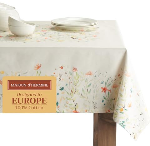 Maison d' Hermine Tischdecke, 100% Baumwolle, 160cm x 220cm dekorative Tischdecke, waschbar, quadratisch, Ostertischdecken für Essen, Hochzeit, Bankett, Buffet, Colmar – Frühling/Sommer