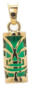 ASCALIDO pendentif petit TIKI en plaqué Or amulette verte porte bonheur Tahitienne sagesse vrai plaqué or 18 carats