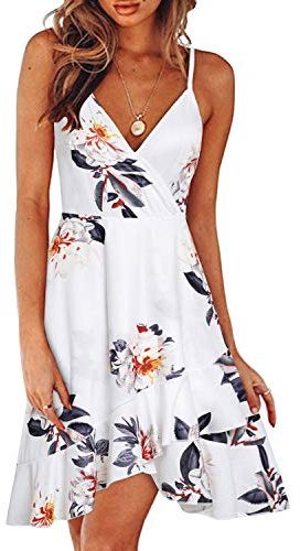 ULTRANICE Vestido de Verano para Mujer con Cuello en V y diseño Floral Ajustable con Volantes de Espagueti(Floral02,S)