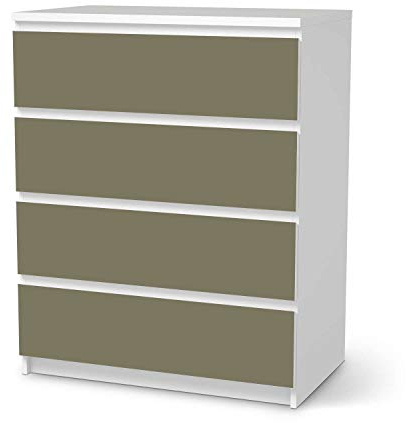 Möbel Klebefolie passend für IKEA Malm Kommode 4 Schubladen I Möbelsticker - Möbel-Aufkleber Folie Tattoo I Wohndeko für Wohnzimmer und Schlafzimmer - Design: Braungrau Light