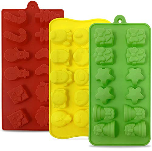 Joeji's Kitchen 3 Christmas Silicone Candy or Ice Cube Moulds - Xmas Theme Shaped Silicone Tray