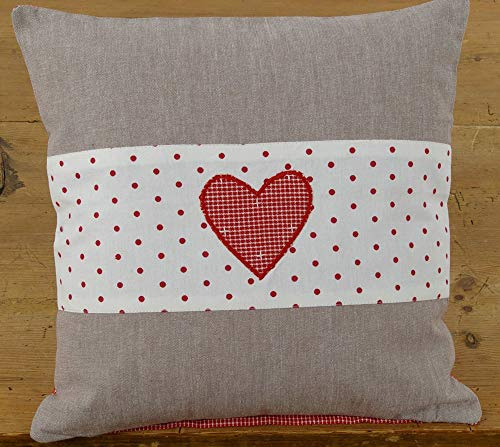 matches21 HOME & HOBBY Kissen-Bezug in 40x40 cm für Deko-Kissen Sofa-Kissen - Baumwolle RIC-Rac Kissen-Hülle ROSI Herz grau weiß gepunktet - Waschbarer Reißverschluss Zierkissen-Bezug für Couchkissen